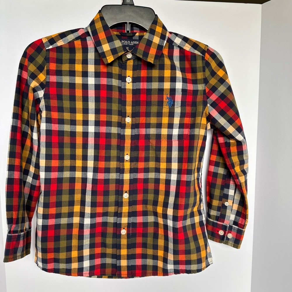 US Polo Assn Boys Plaid Button Down Shirt Long Sleeve Size‎ M